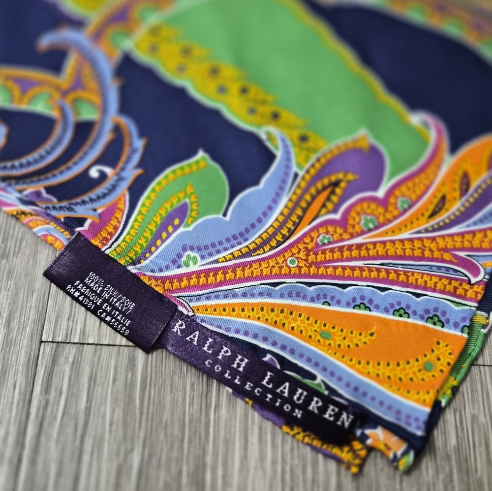 Ralph Lauren COLLECTION 100% Silk Scarf – Vibrant Ornate Print Made In Italy